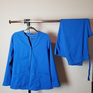 Healing Hands Purple Label Royal Blue Button Down Scrub Coat and Pant Set LargeP